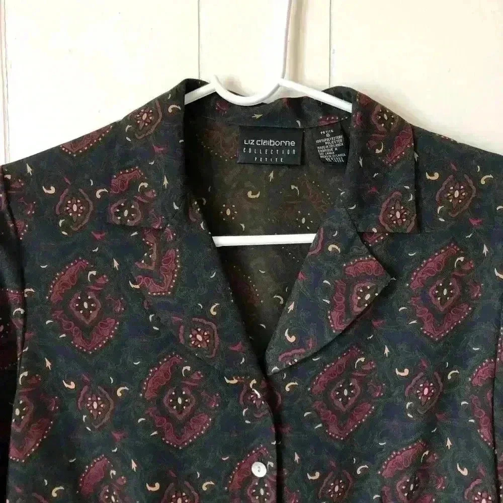 Liz Claiborne Button Down Printed Polyester Top Blouse Size 8 - Picture 3 of 6